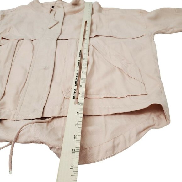 Zara Jacket Womens Small Blush Pink Zip Snap Front Drawstring‎ Hem Mock Neck - Picture 9 of 10
